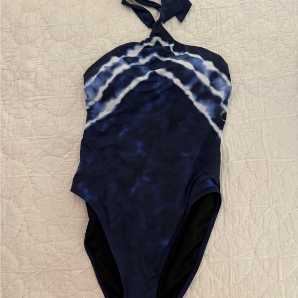 Lauren Ralph Lauren Halter One-Piece Swimsuit - Blue Shoreline Tie Dye Size 10 - Picture 3 of 14
